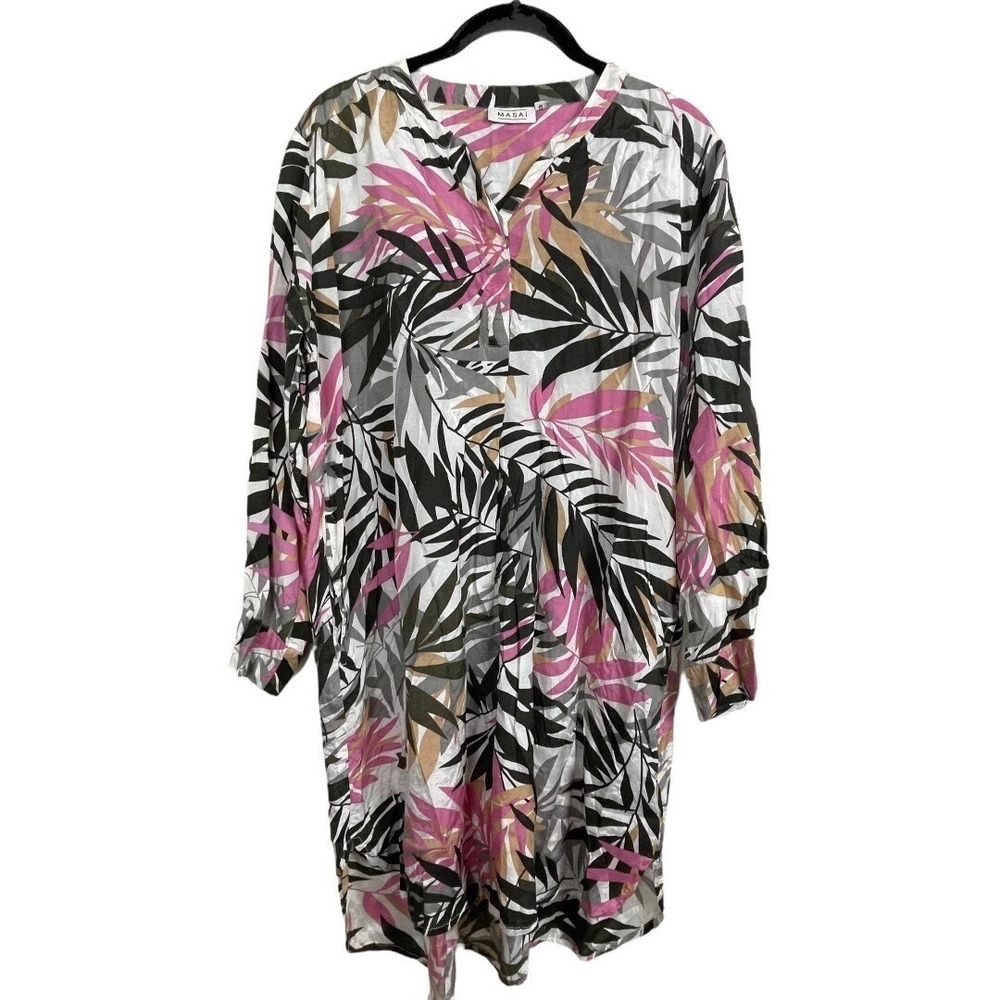 MASAI XS Tropical Palm Leaf Print Tunic Dress High Low Boho Travel Resort‎ EU